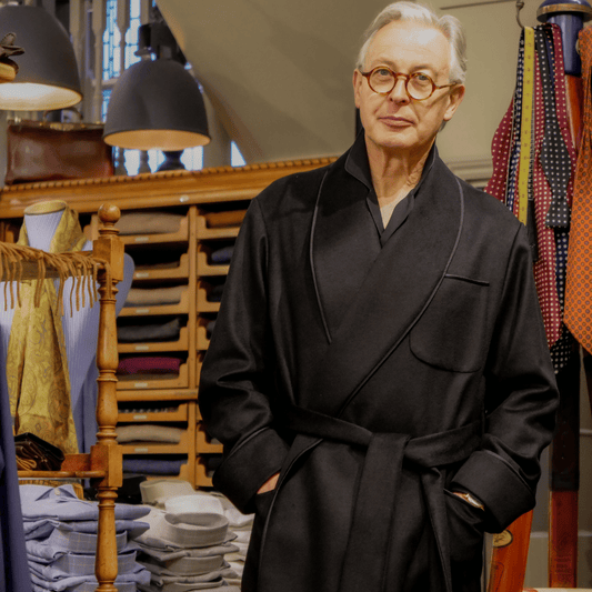 Black Dressing Gown with black silk piping