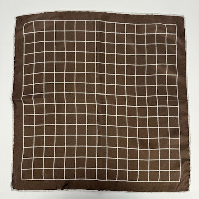 Rhodes Wood brown Silk pocket square 