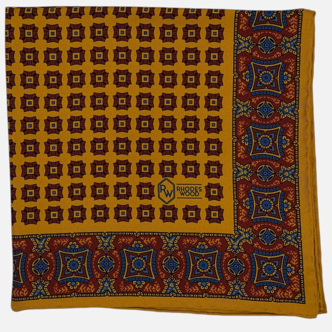 Gold & Burgundy Mosaic pocket square.