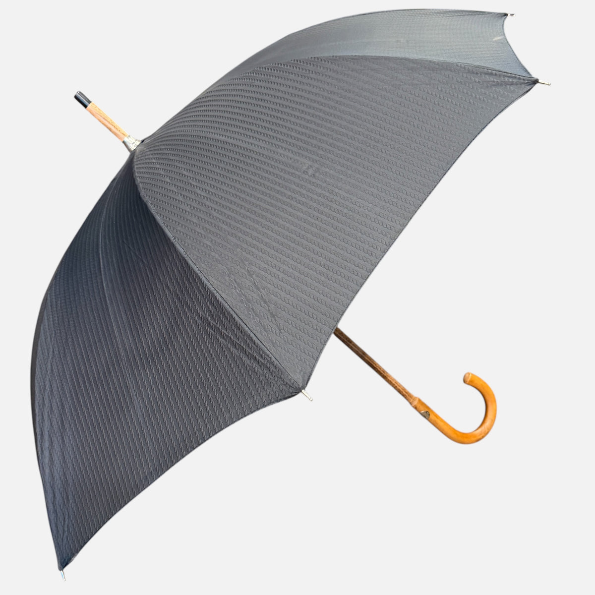 Charcoal grey rope design umbrella with a smooth malacca handle 
