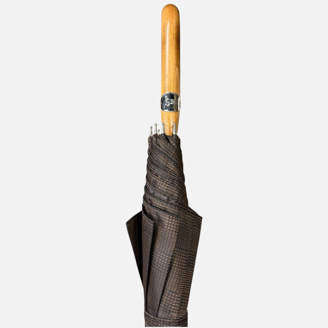 Brown check umbrella with a malacca handle