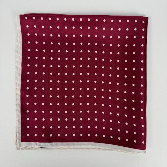 Rhodes Wood claret and White silk pocket square 