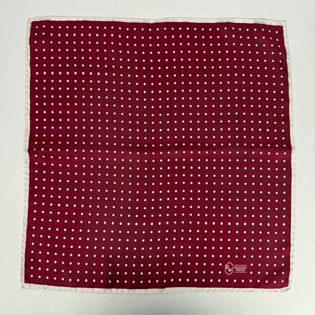 Claret and white polka dot pocket square