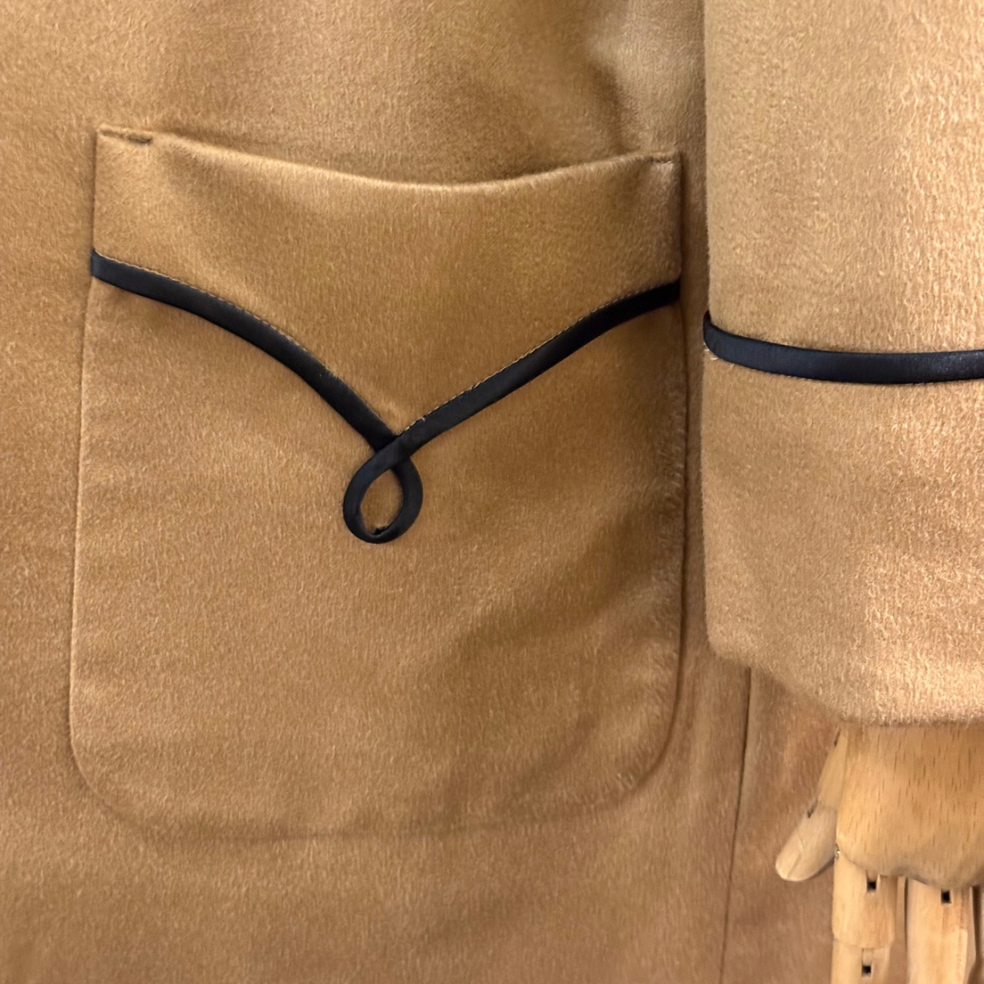 100% Cashmere Dressing Gown with black silk piping