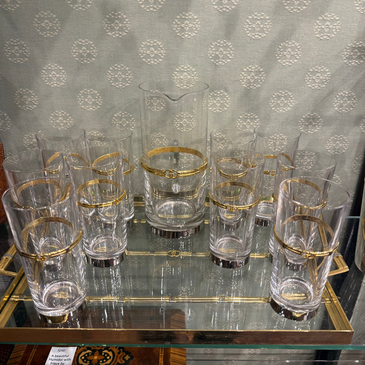 Gucci Highball Glasses, Tray and Pitcher