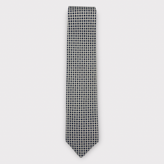 White and Navy Medallion Tie