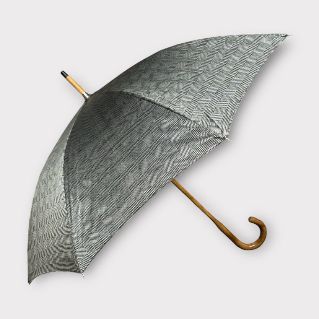 Grey Checked umbrella with malacca handle