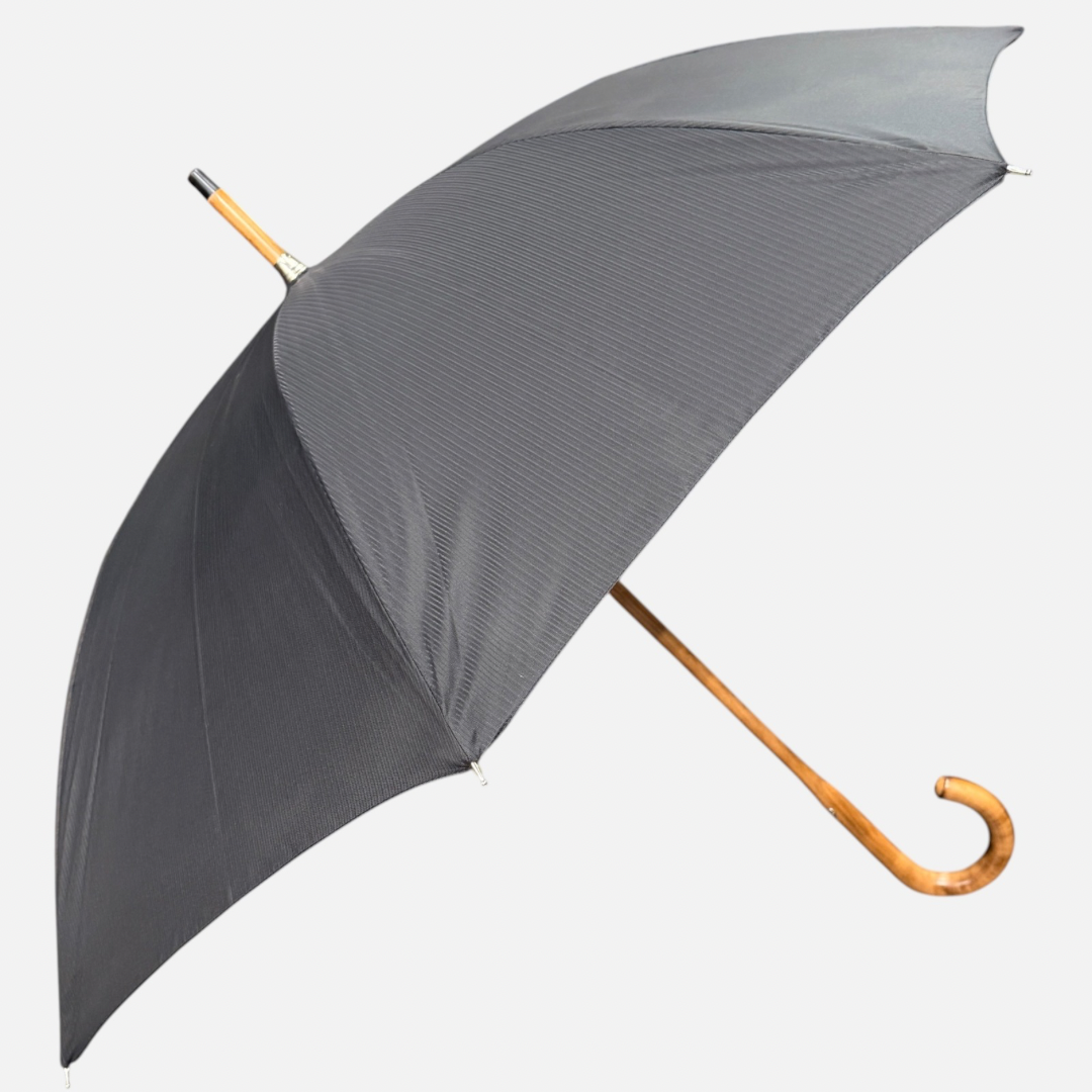 Black Striped Umbrella With Malacca Handle