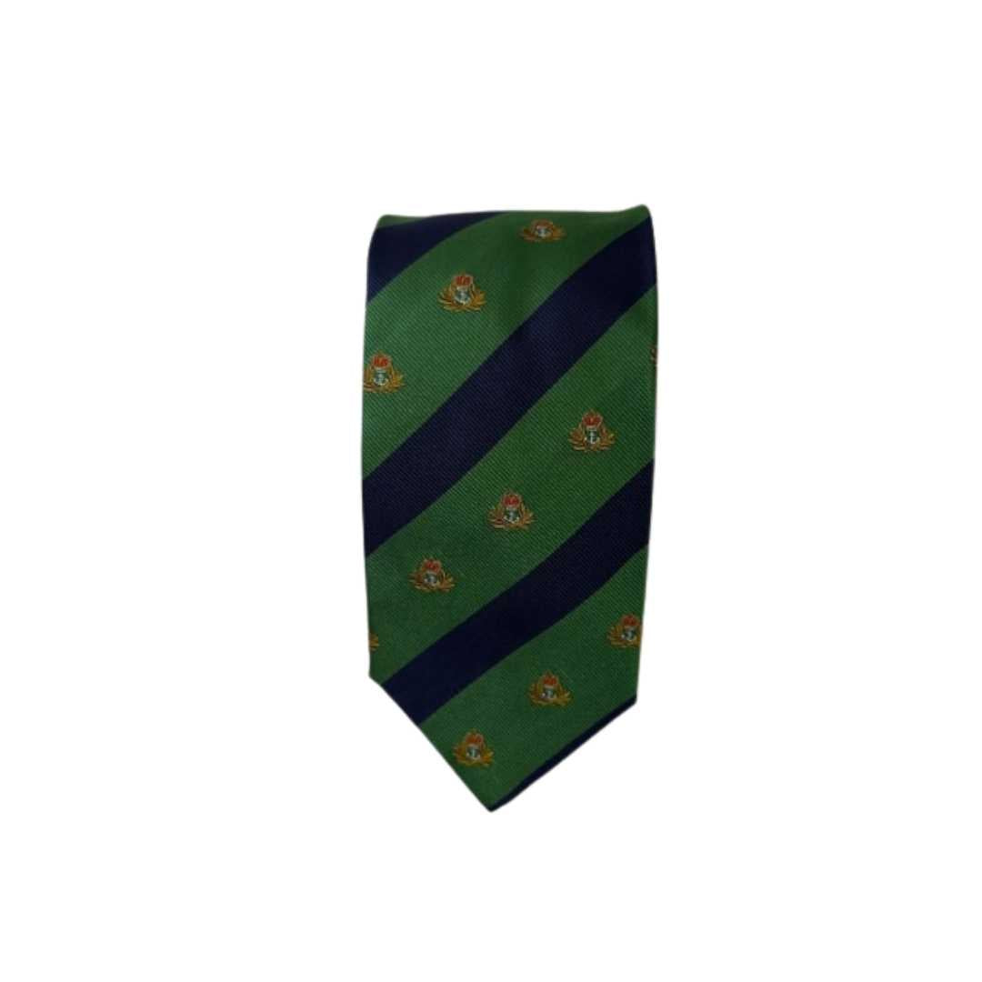 Rhodes Wood Green and Navy club stripe tie 