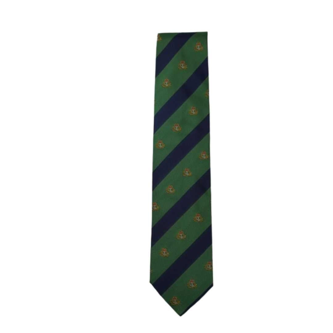 Rhodes Wood Green and Navy  club stripe tie 