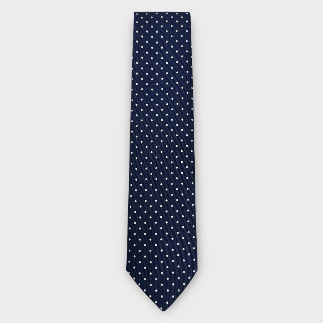 Navy and white spot tie