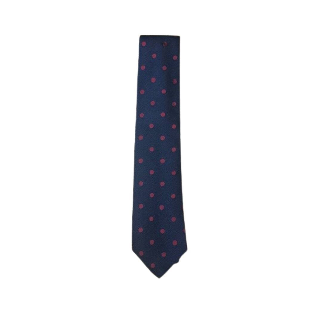 Rhodes Wood Navy and red spot tie