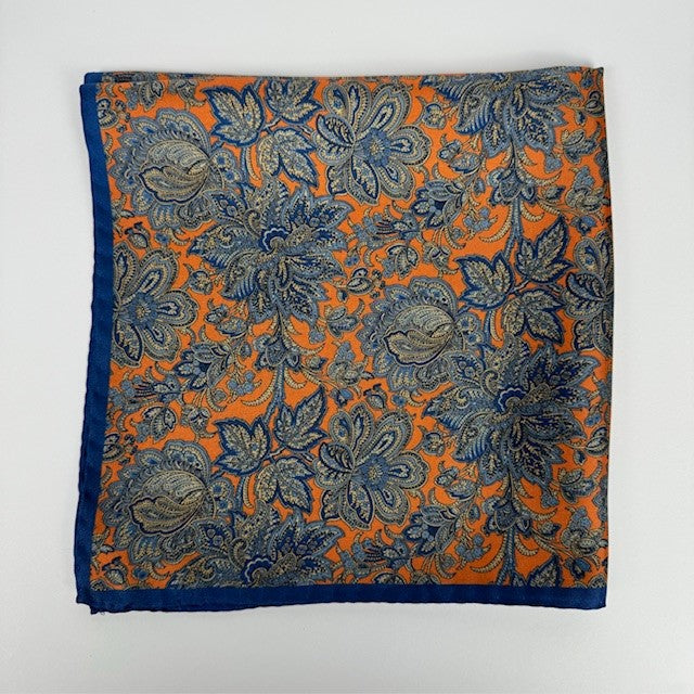 Rhodes Wood orange Floral pocket square 