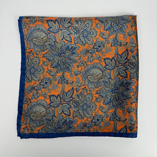 Rhodes Wood orange Floral pocket square 