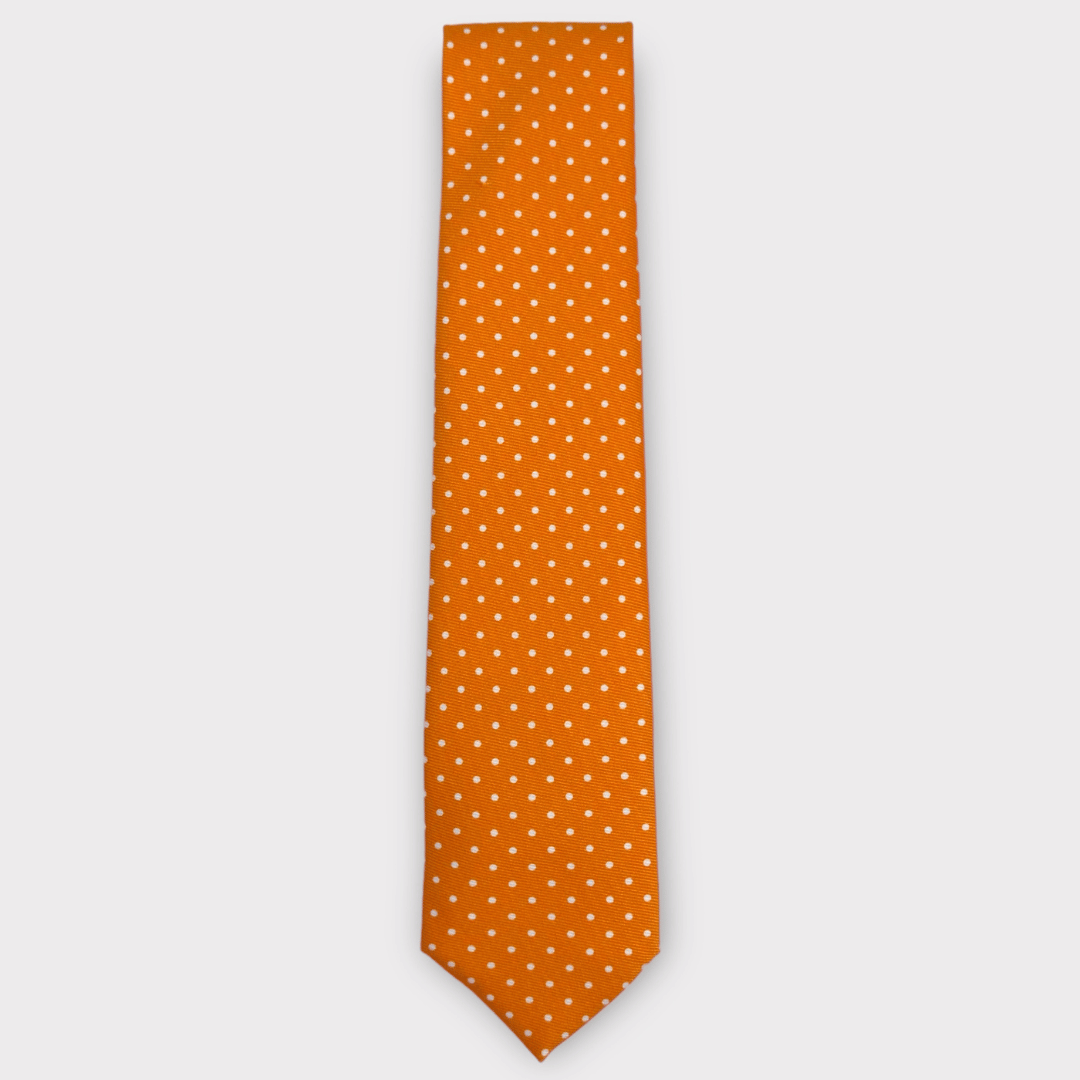 Orange and white spot tie – Rhodes Wood