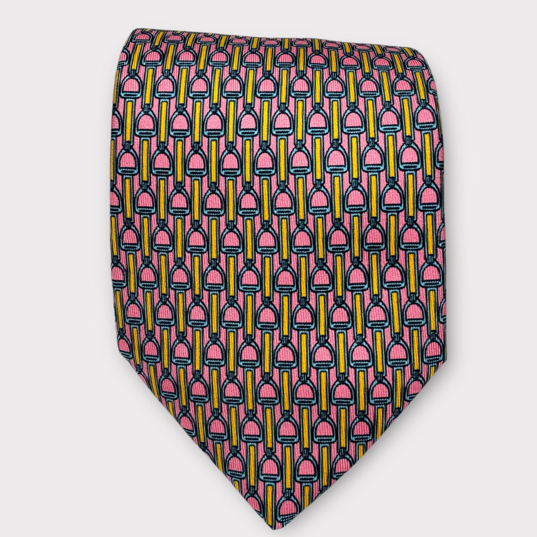 Rhodes Wood Pink and Yellow chain link tie 