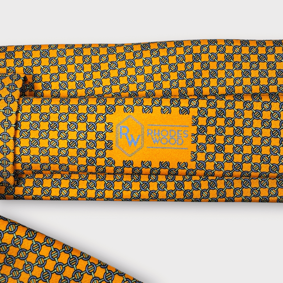 Rhodes wood orange chain link tie