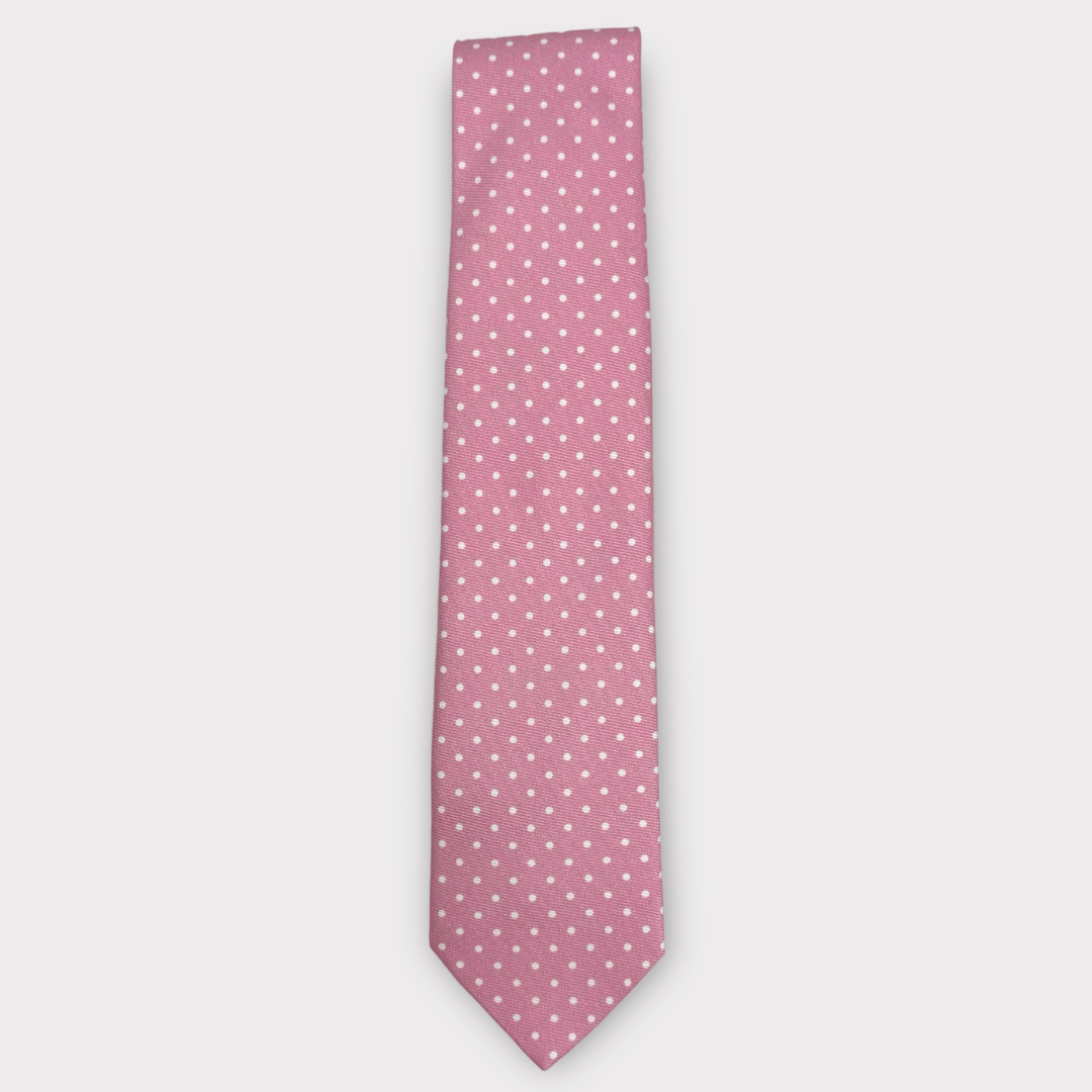 Pink and white spot tie